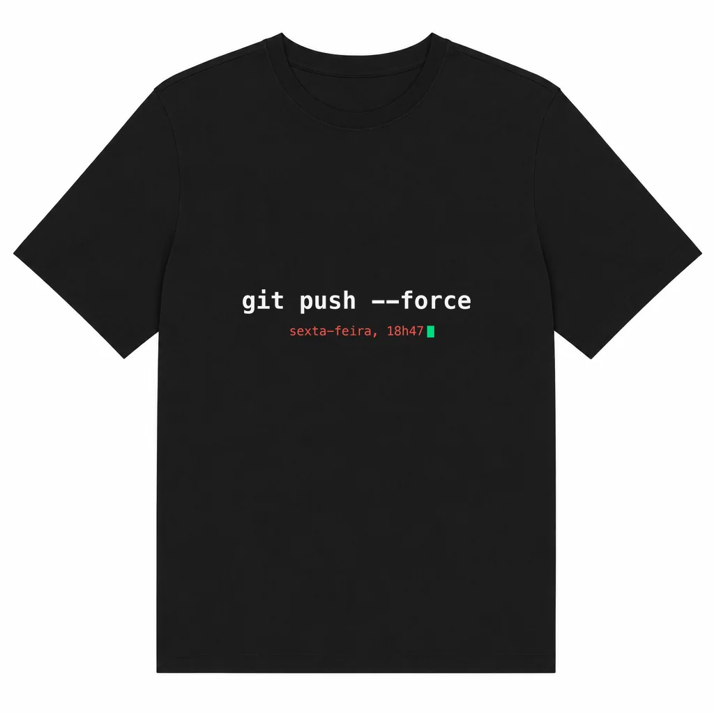 Camiseta preta com a estampa Camiseta git push --force