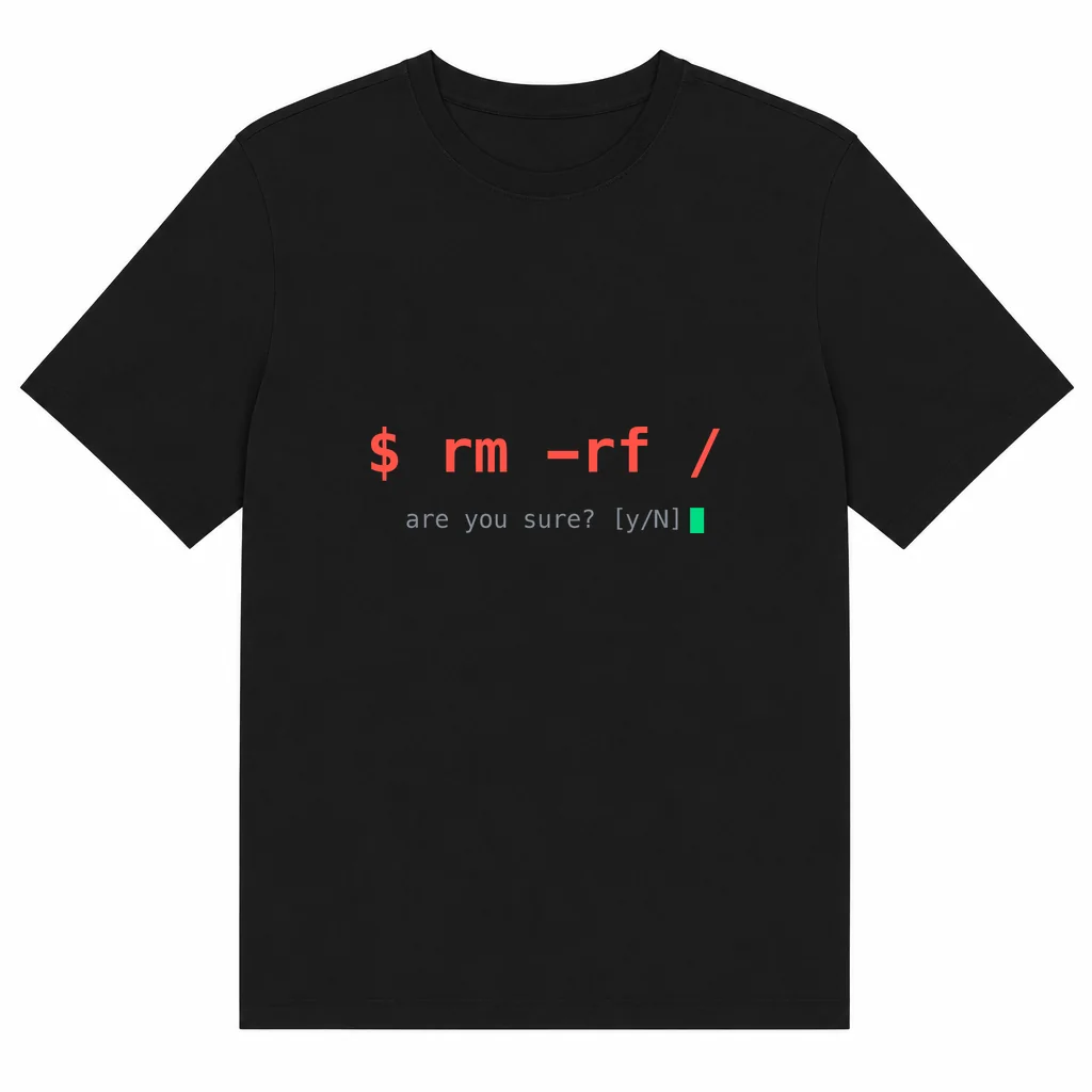 Camiseta preta com a estampa Camiseta rm -rf /
