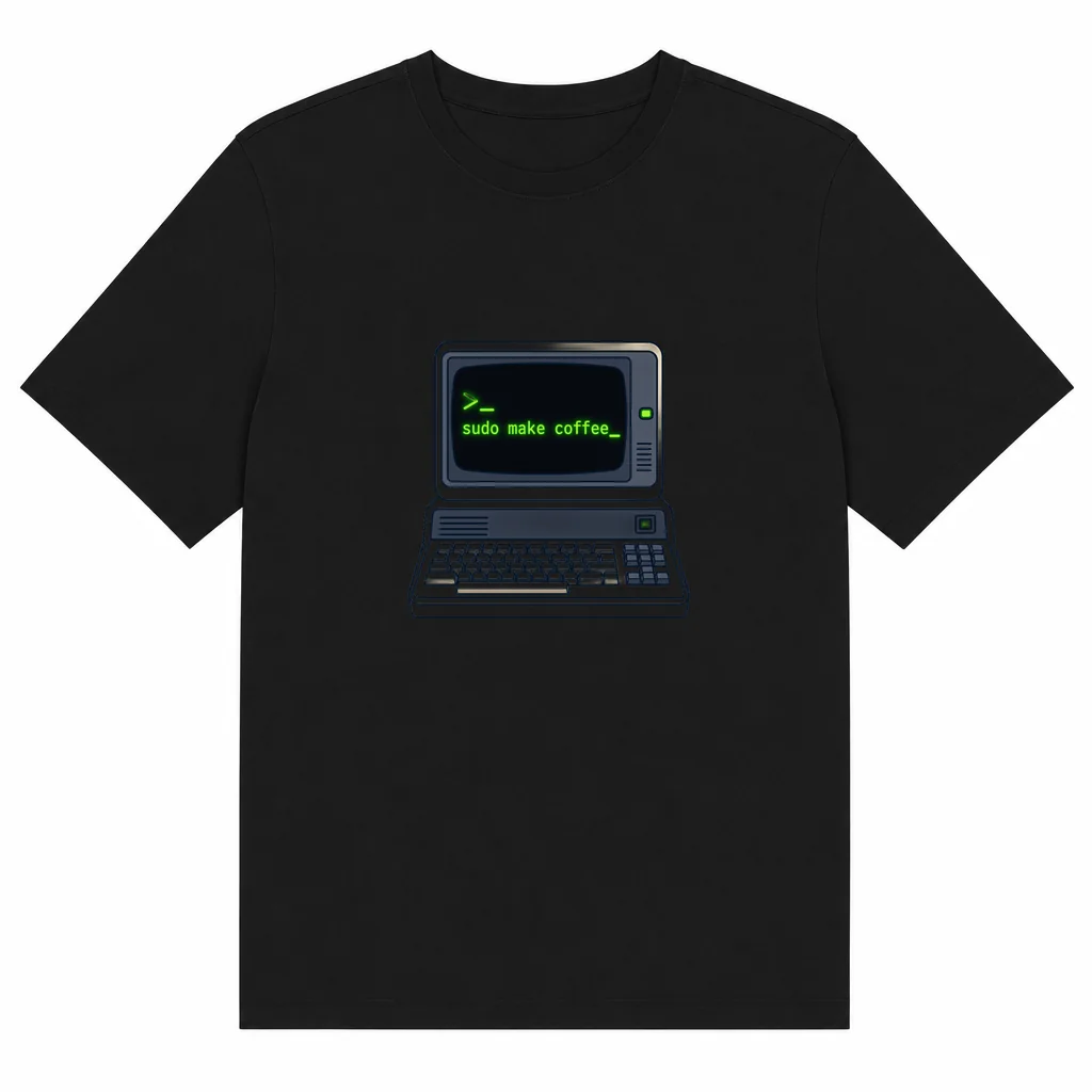 Camiseta preta com a estampa Camiseta sudo make coffee